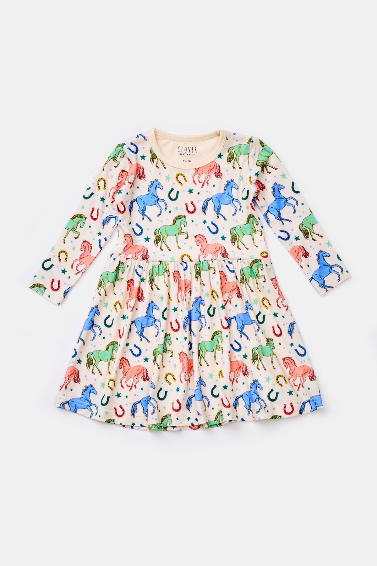 Stretchy Long Sleeve Twirl Dress - Horses