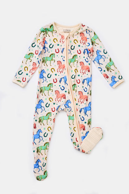Soft & Stretchy Zipper Footie - Horses