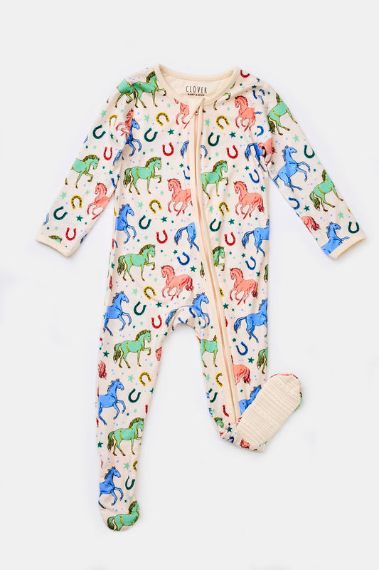 Soft & Stretchy Zipper Footie - Horses