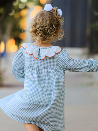 Halloween Thanksgiving Pumpkin Embroidery Girls Dress Peter Pan Collar