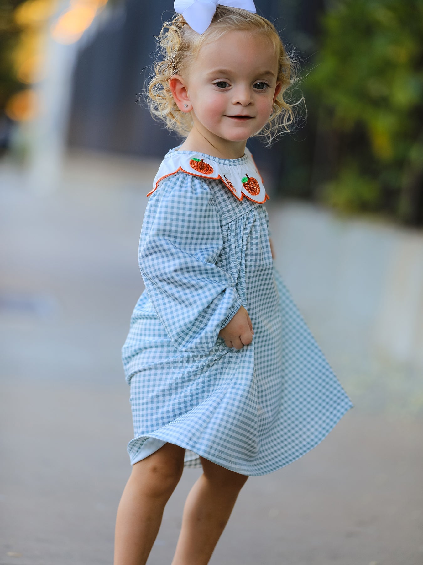 Halloween Thanksgiving Pumpkin Embroidery Girls Dress Peter Pan Collar