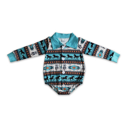 Horse aztec baby boy western romper