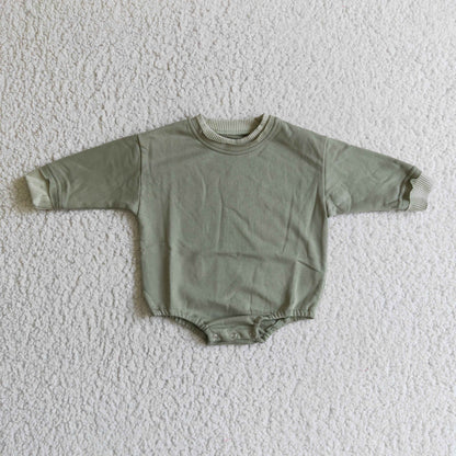 Olive cotton long sleeves baby girls sweater romper