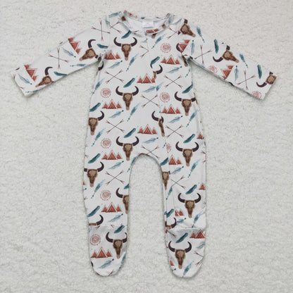 Bull skull teepee kids baby footed zipper coverall