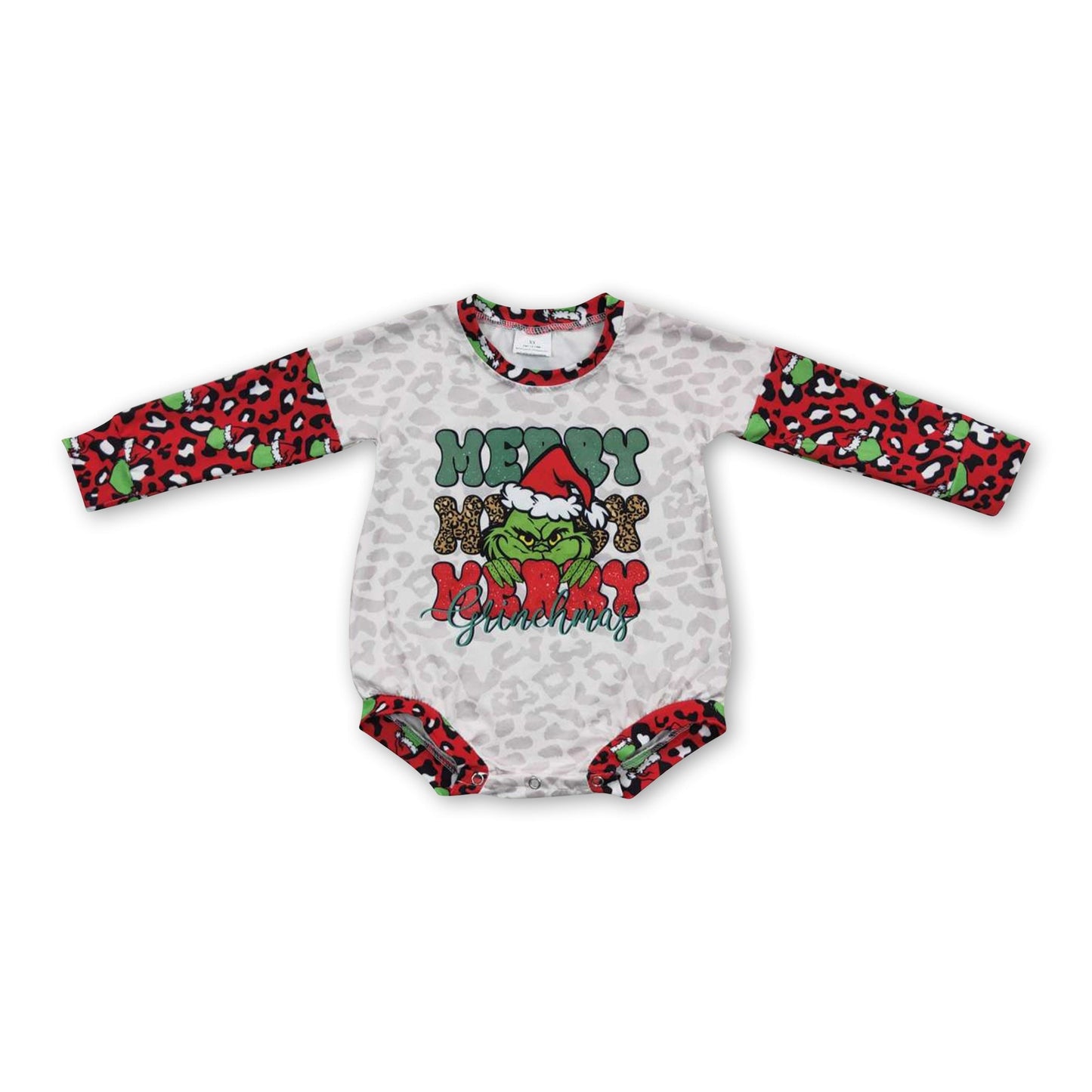 Green face merry Christmas leopard baby girls romper