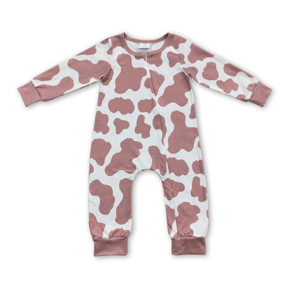 Long sleeves cow print baby kids zipper romper