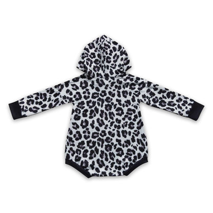 Smile pocket black leopard baby kids hooded romper