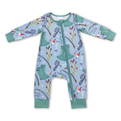 Fishing long sleeves baby boy zipper romper