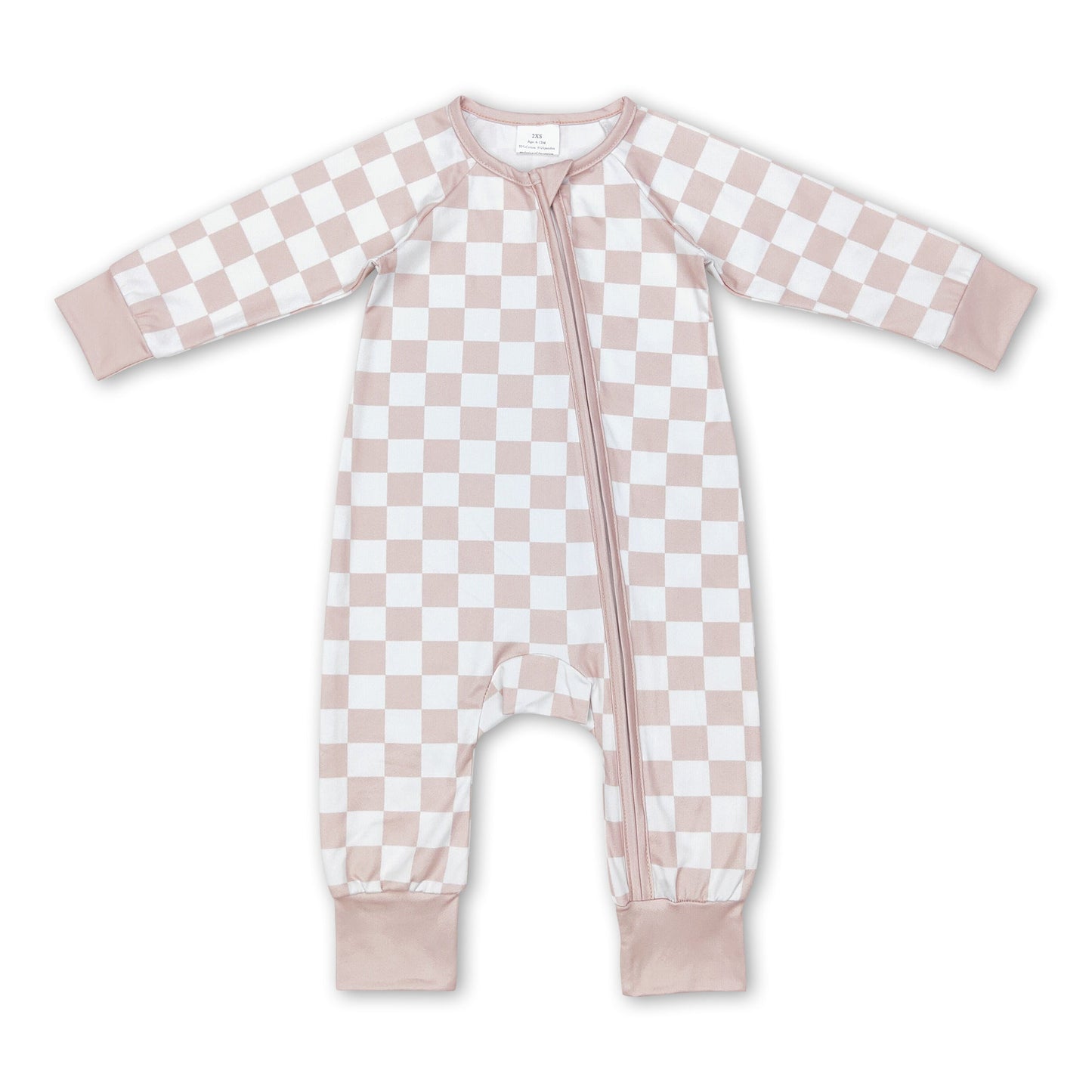 Khaki plaid long sleeves baby kids zipper romper
