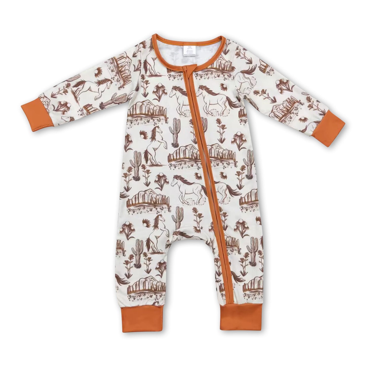 Long sleeves horse cactus baby kids western zipper romper
