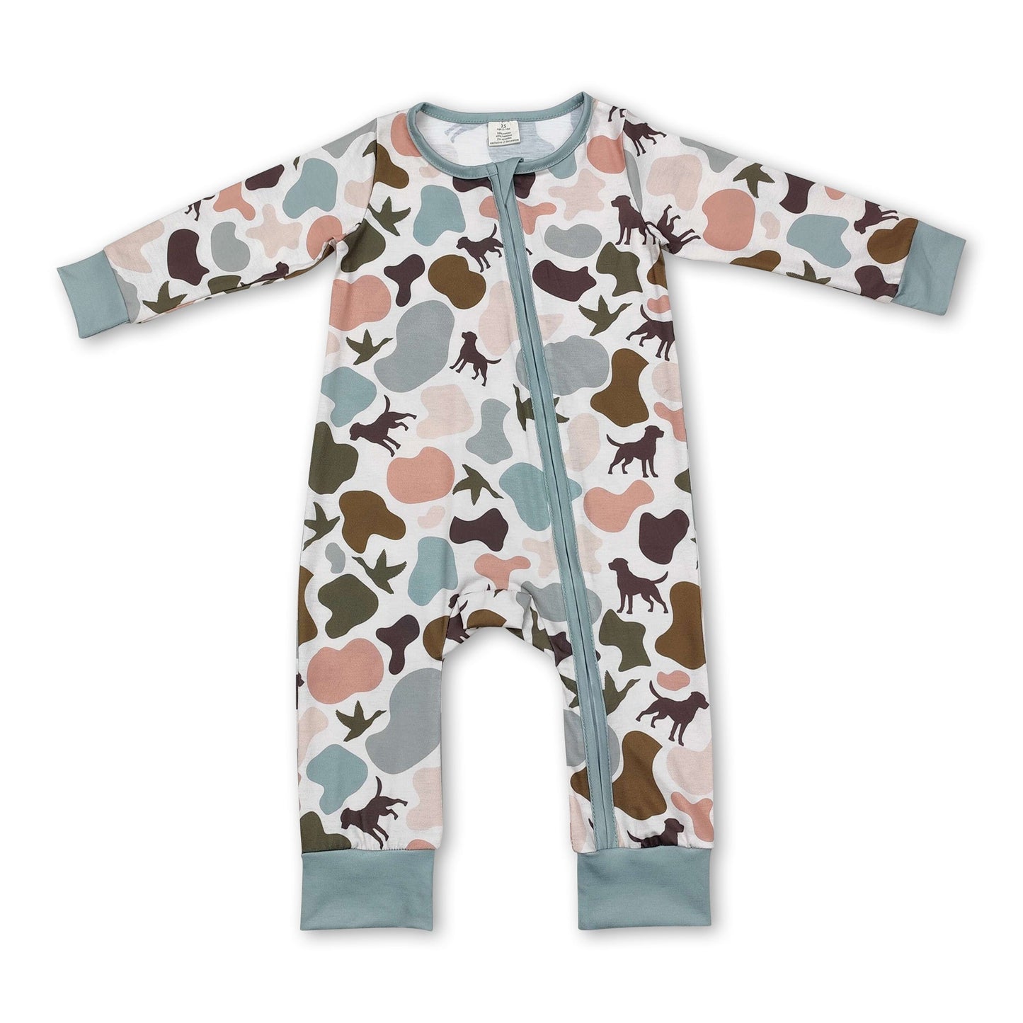Dog duck camo long sleeves baby girl boy zipper romper