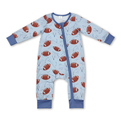 Light blue football long sleeves baby boy zipper romper
