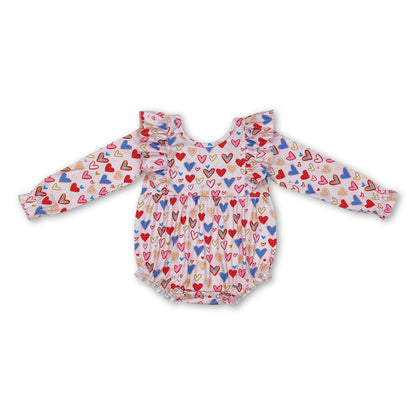 Long sleeves heart baby girls valentine's day romper