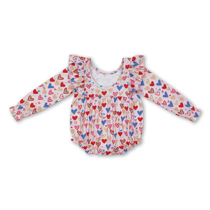 Long sleeves heart baby girls valentine's day romper