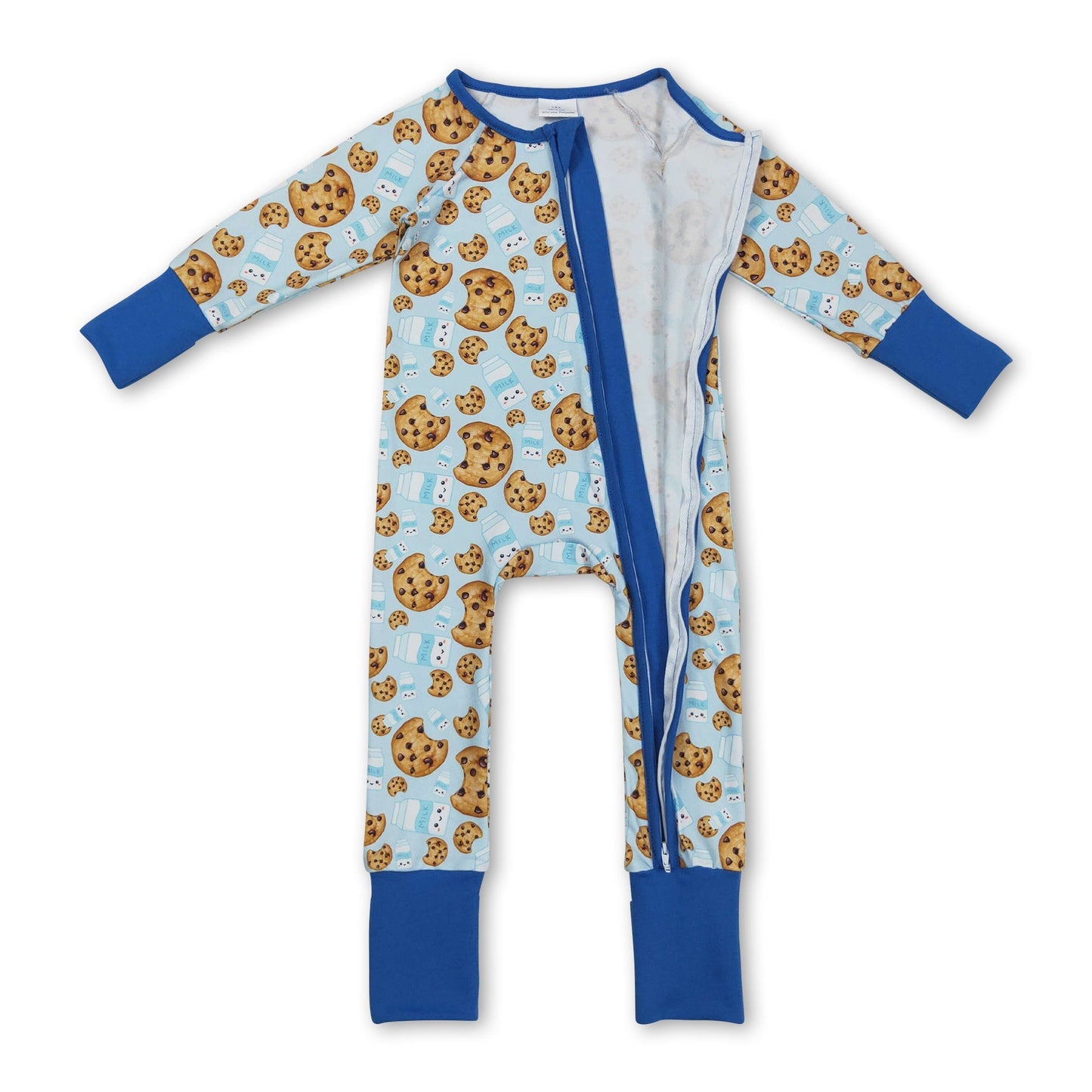 Long sleeves cookie milk blue baby boy Christmas zipper romper