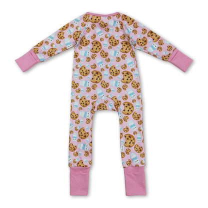 Long sleeves cookie milk pink baby girl Christmas zipper romper