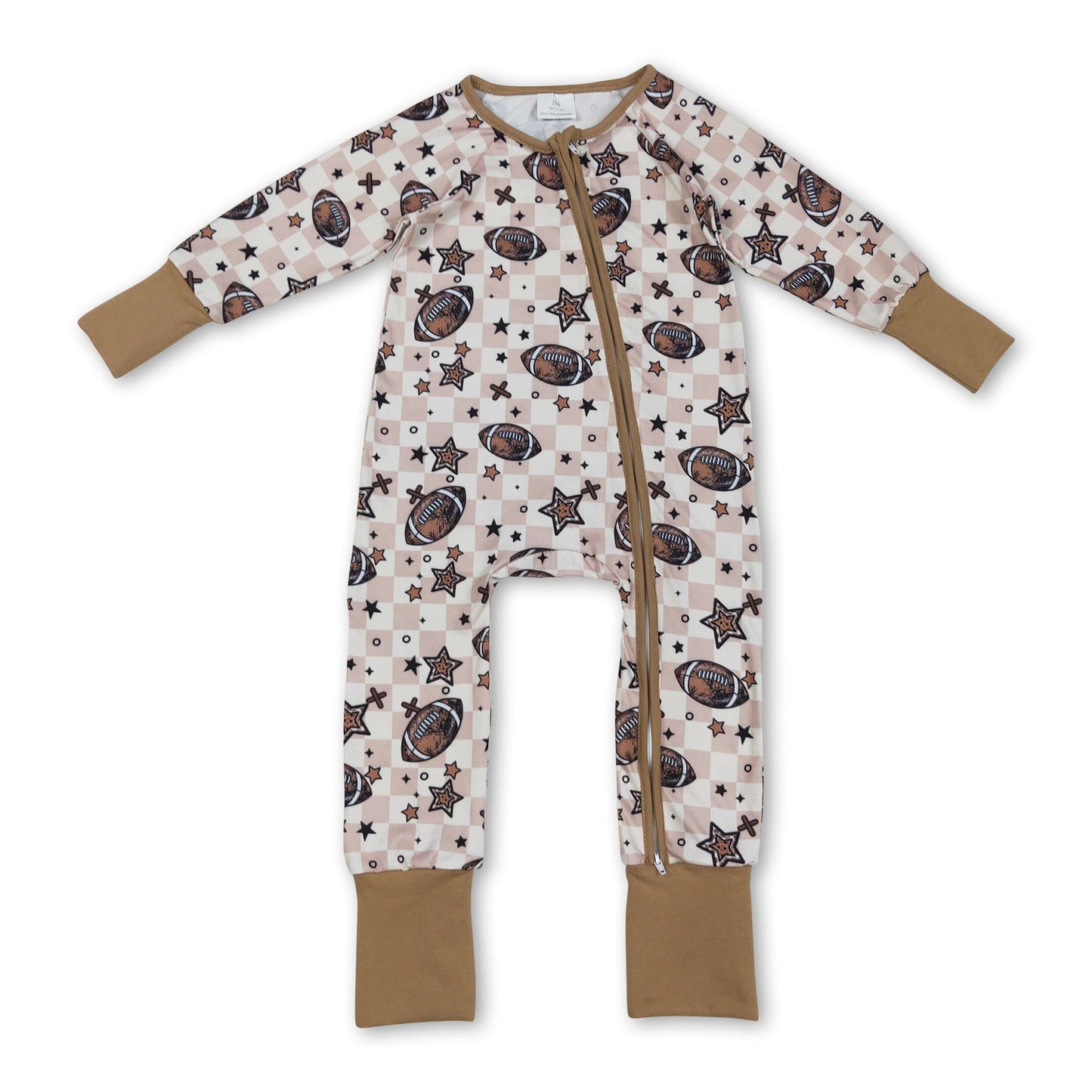 Long sleeves football plaid stars baby boy zipper romper