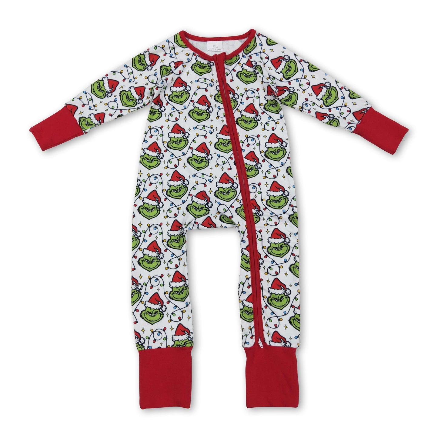 Christmas lighting green face baby kids zipper romper