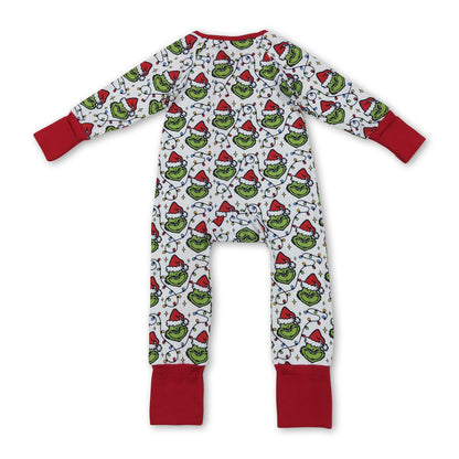 Christmas lighting green face baby kids zipper romper