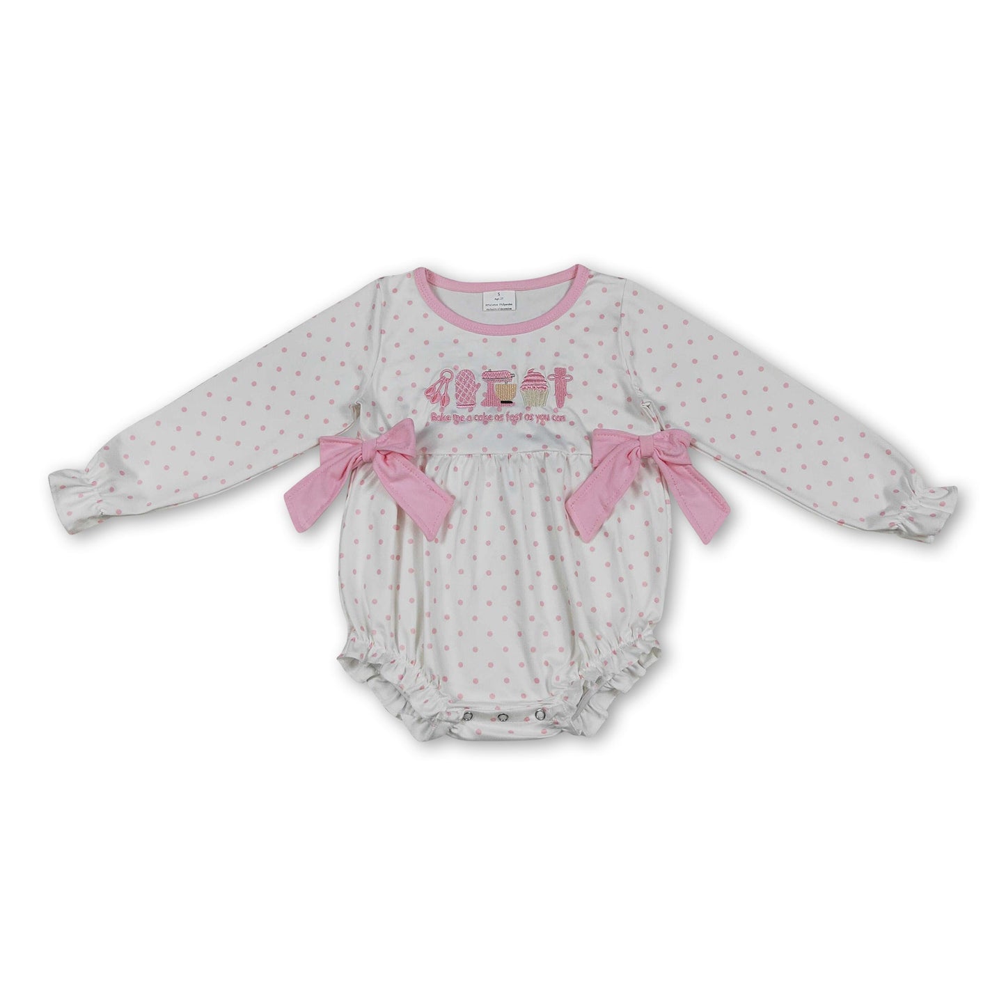 Long sleeves pink polka dots cake baby girls romper