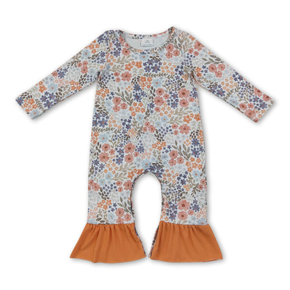 Ruffle floral long sleeves baby girls fall romper
