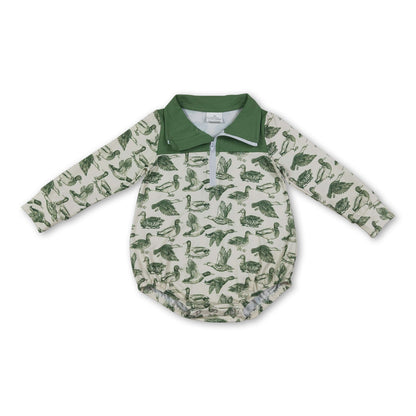 Long sleeves green duck baby boy fall romper