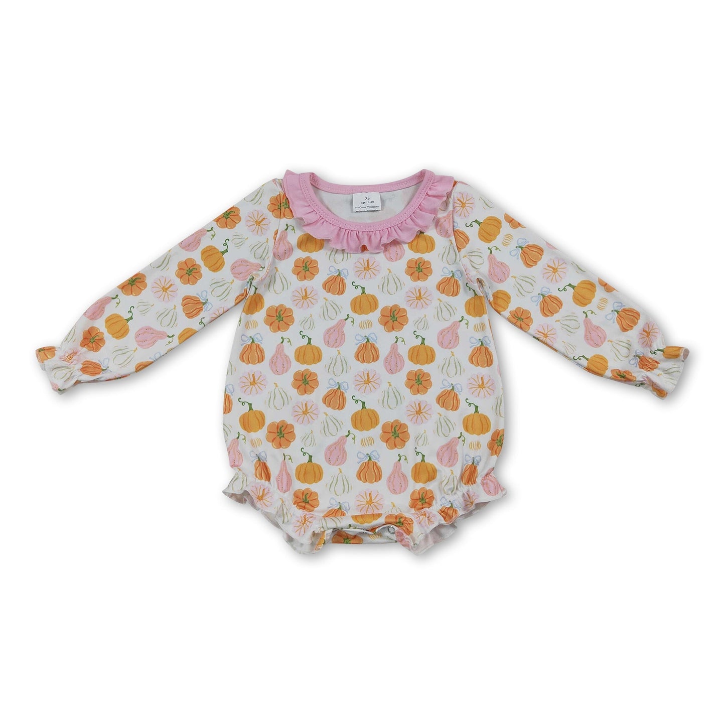 Long sleeves pink ruffle pumpkin baby girls fall romper