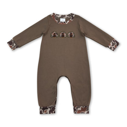 Turkey camo embroidery baby boy Thanksgiving romper