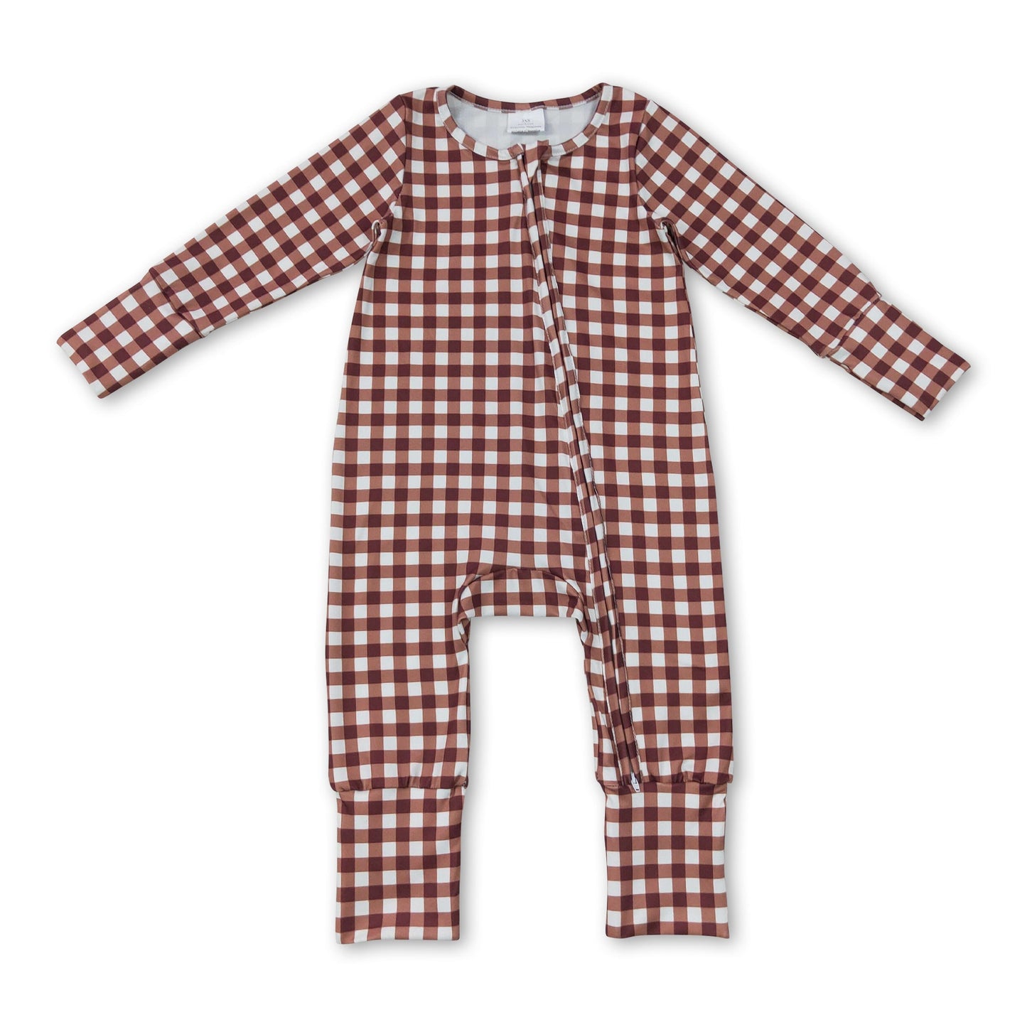 Long sleeves plaid baby boy fall zipper romper