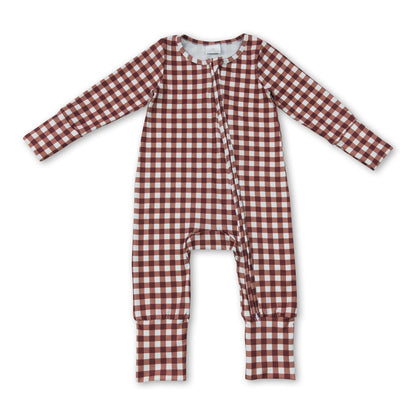 Long sleeves plaid baby boy fall zipper romper