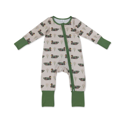 Long sleeves camo duck baby boy hunting zipper romper
