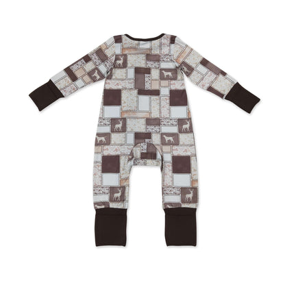 Long sleeves brown camo hunting dog baby boy zipper romper