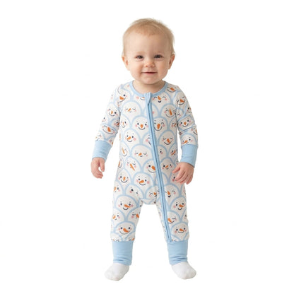 Blue snowman long sleeves baby boys zipper romper