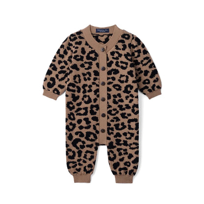 Leopard Baby Knit Button Romper
