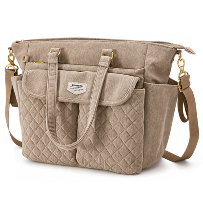 SUNVENO Corduroy Quilted Diaper Bag Tote