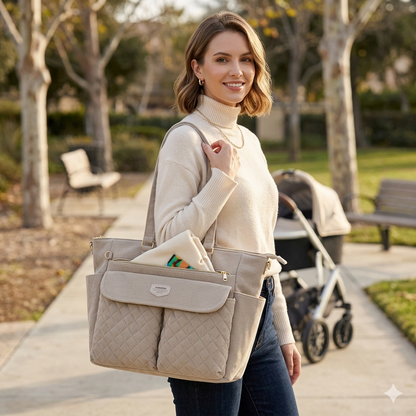 SUNVENO Corduroy Quilted Diaper Bag Tote