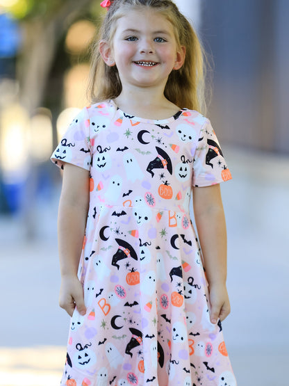Halloween Ghost Girl Twirl Dress Short-sleeved