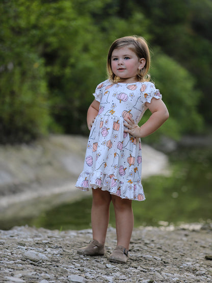 Halloween Pumpkin Ghost Print Cute Girls Dress