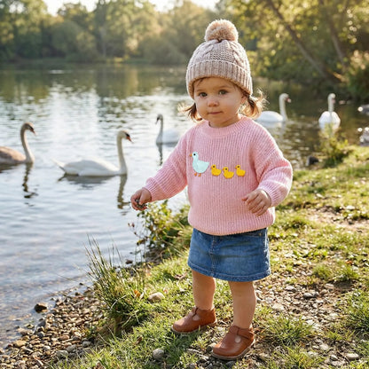 Hand Embroidered Marching Ducks Baby Knit Sweater
