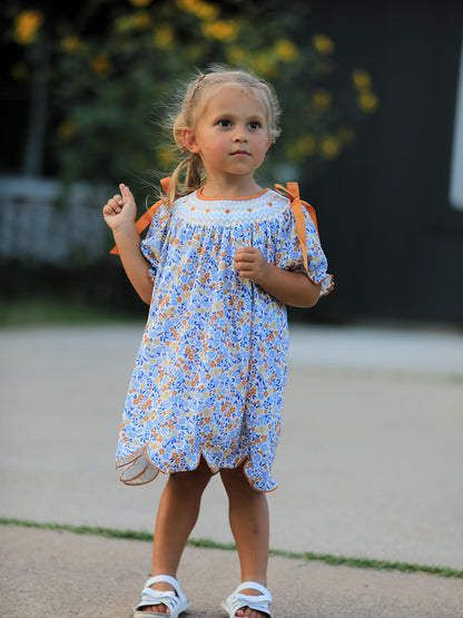 Fall Floral Smocked Girls Dress