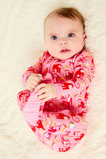 Soft & Stretchy Zipper Footie - Monkeying Around Pink