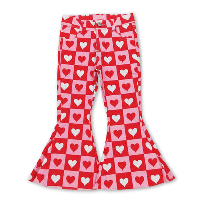 Plaid heart denim pants girls valentine's day jeans