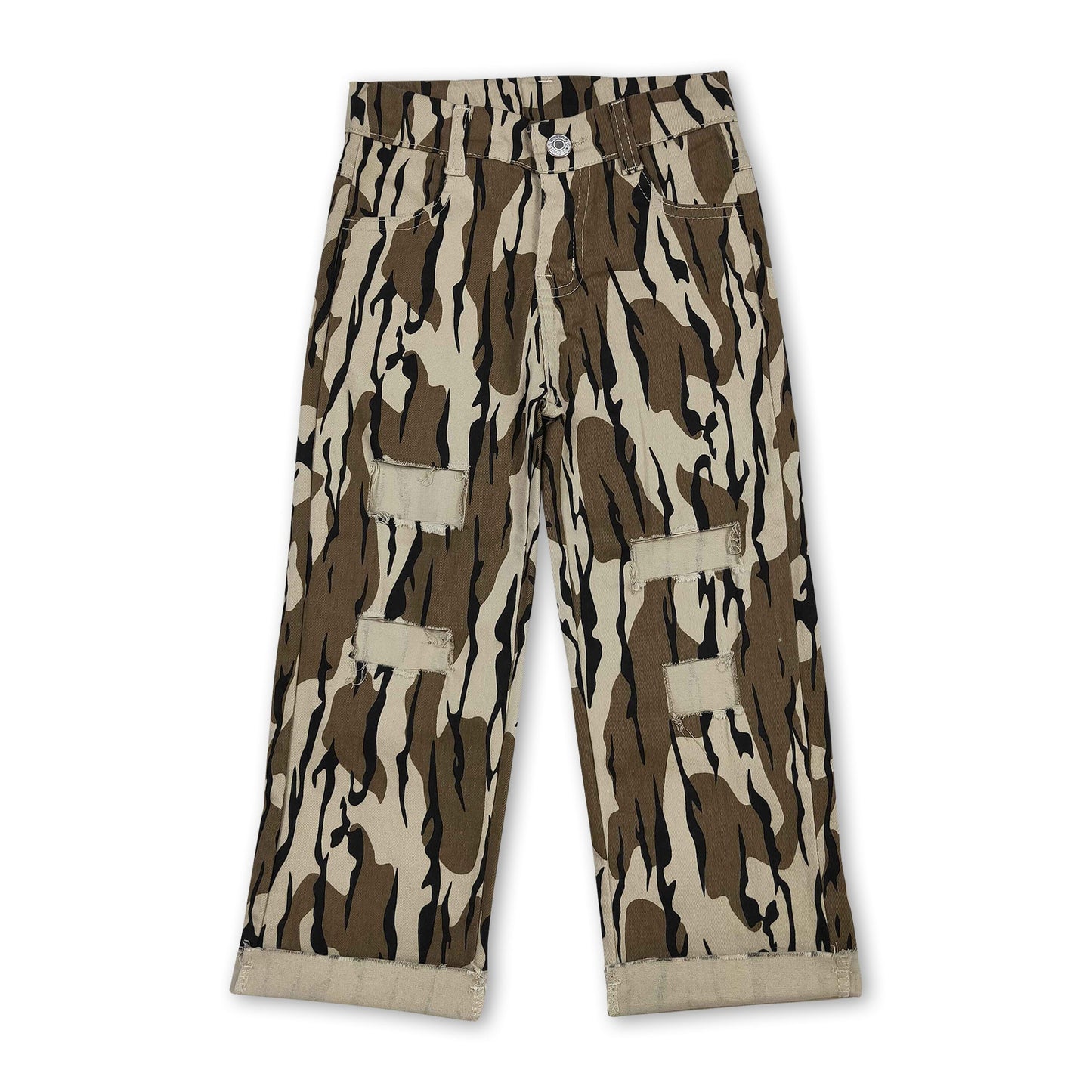Olive camo denim pants hole kids boys jeans