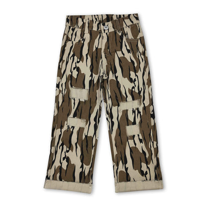 Olive camo denim pants hole kids boys jeans