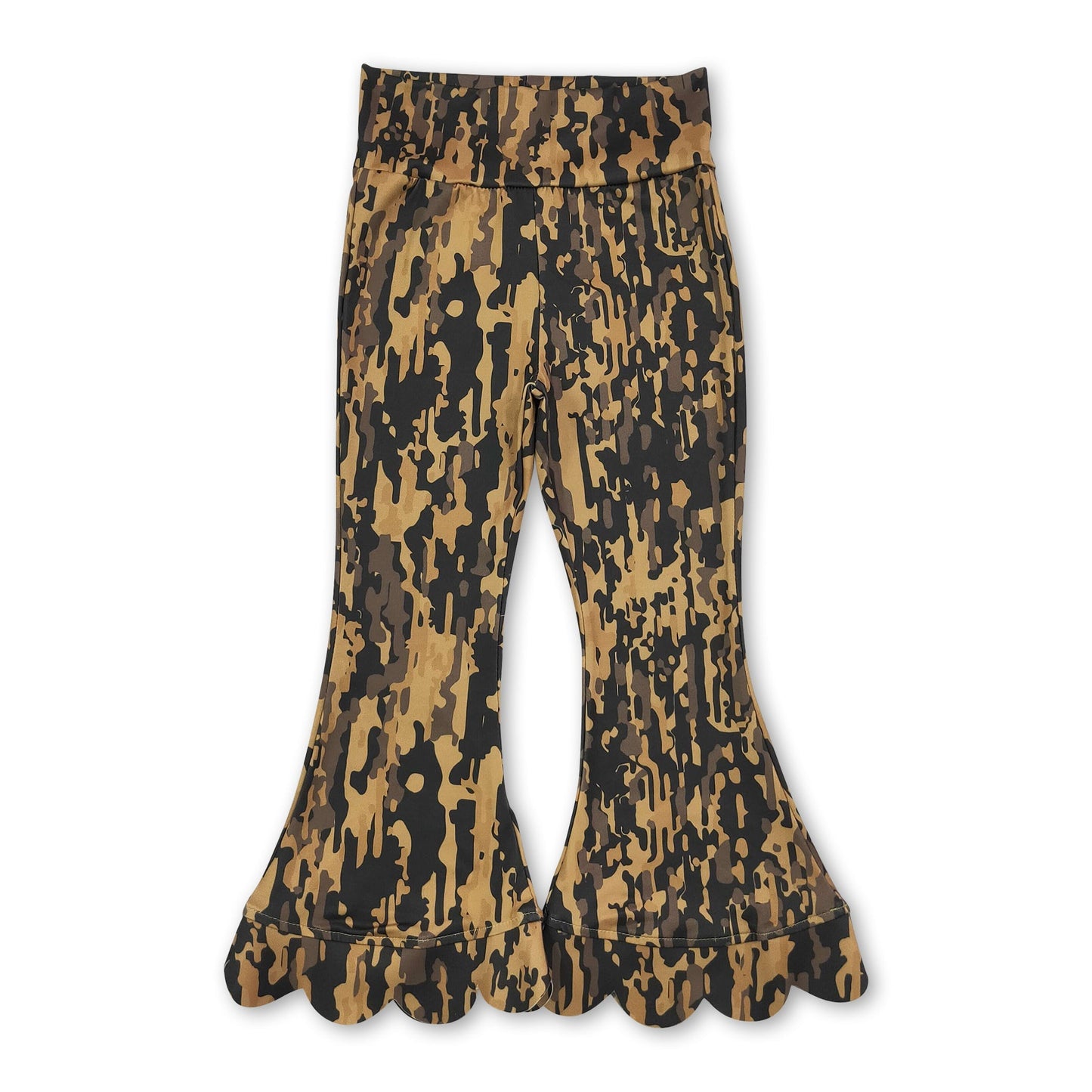 High waist camo scallop kids girls flare pants