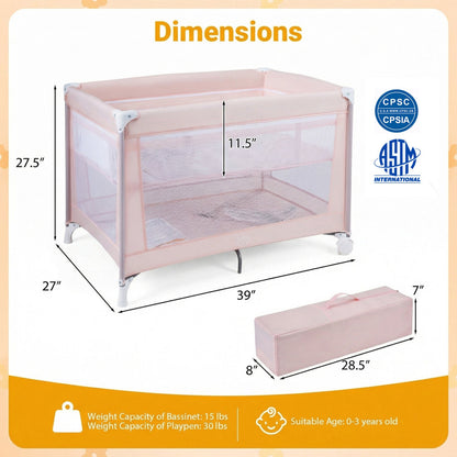 Portable Baby Playard Folding Travel Crib with Soft Mattress