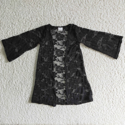 Black lace long sleeve girls cardigan