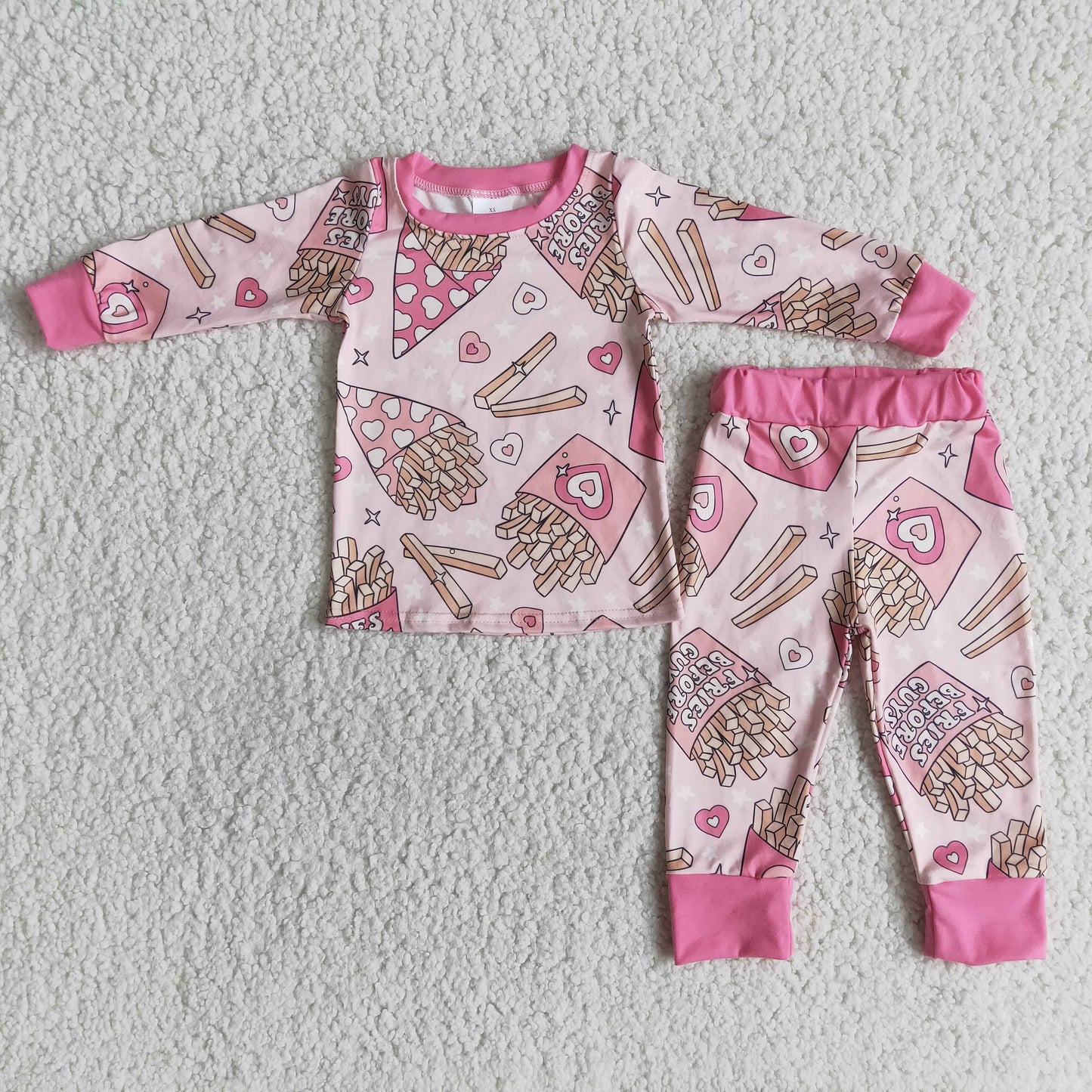 Fries before guys heart print  girls valentine's pajamas