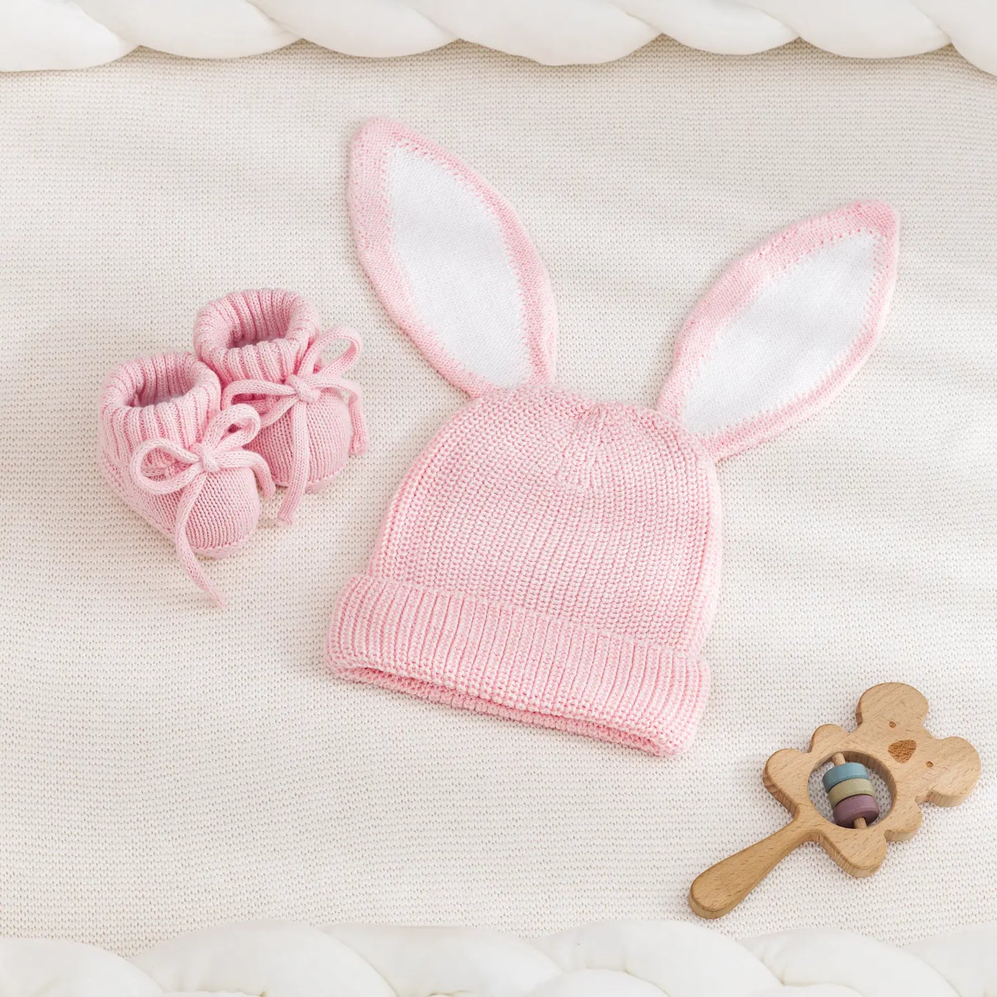Bunny Ear Knit Beanie in Pink