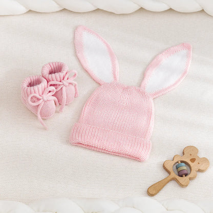 Bunny Ear Knit Beanie in Pink